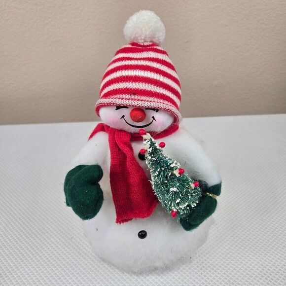 Vintage 80s Holiday Snowman Figure Striped Hat Scarf Christmas Tree - Picture 2 of 6
